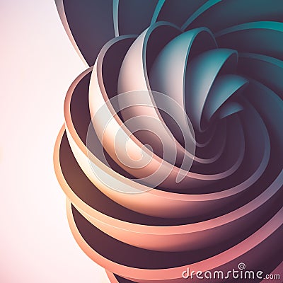 3D render abstract background. Colorful illuminated shapes in motion. Hemisphere revolve in a spiral. Stock Photo