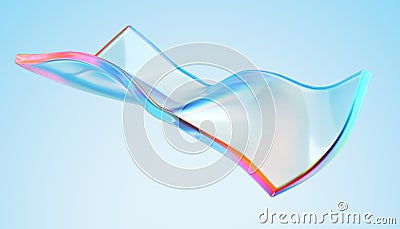 Transparent glossy glass ribbon. Curved wave in motion. Stock Photo