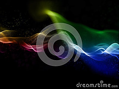 3D abstract futuristic background with colourful flowing particle waves Stock Photo