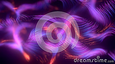 Floating lines with depth of field. 3d render animation, abstract background, fluorescent ultraviolet light, glowing Stock Photo