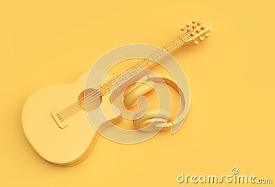 3D Render Acoustic Guitar with Music headphone 3d illustration Design Cartoon Illustration