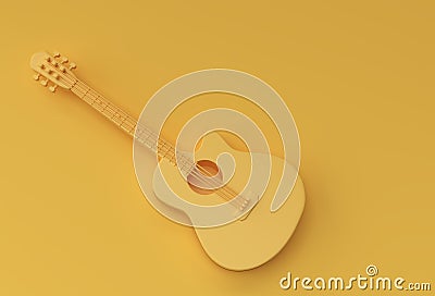 3D Render Acoustic Guitar on yellow background 3d illustration Design Cartoon Illustration