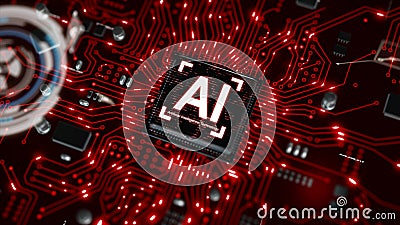 3D render AI artificial intelligence technology CPU central processor unit chipset on the printed circuit board for electronic and Stock Photo