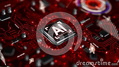 3D render AI artificial intelligence technology CPU central processor unit chipset on the printed circuit board for electronic and Stock Photo