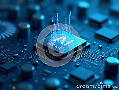 AI artificial intelligence technology CPU central processor unit chipset on the printed circuit board Stock Photo