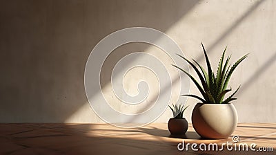 3d Render Of Aloe And Potted Plant With Sun Light On Experimental Pottery Style Stock Photo