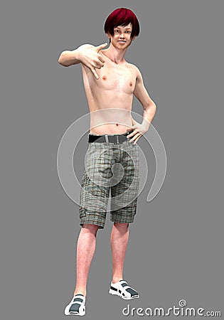 American Shirtless Teen 3D Render Stock Photo