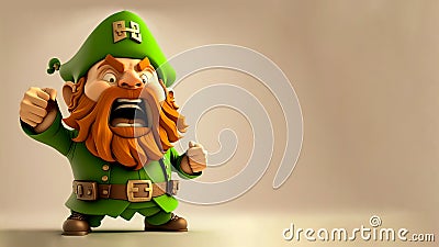 Angry Leprechaun Man Character Standing And Copy Space. St. Patrick's Day Concept Stock Photo