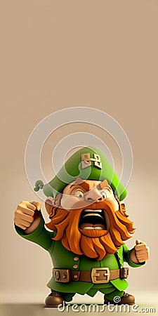 Angry Leprechaun Man Character Standing And Copy Space. St. Patrick's Day Concept Stock Photo