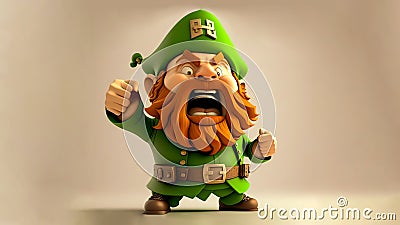 3D Render of Angry Leprechaun Man Character Stock Photo