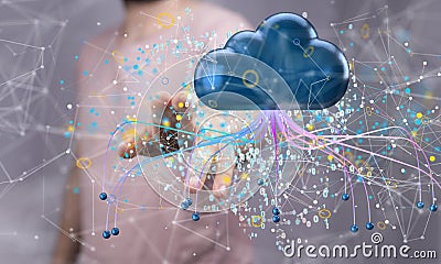 3d render of an artificial intelligence cloud with lines and binary codes Stock Photo