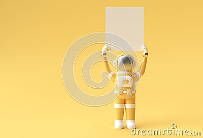 3D Render Astronaut Holding a White Banner 3D Illustration Design Stock Photo