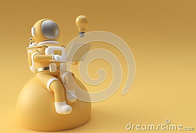3D Render Astronaut in spacesuit working on laptop, 3D illustration Design Cartoon Illustration