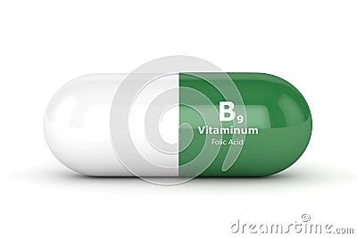 3d render of B9 folic acid pill over white Stock Photo