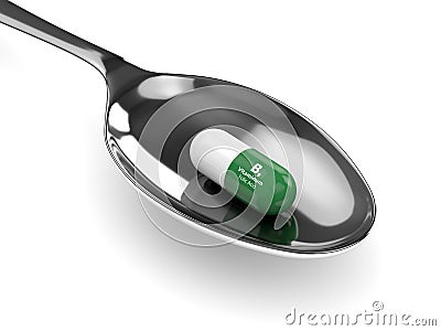 3d render of B9 folic acid pill on spoon Stock Photo