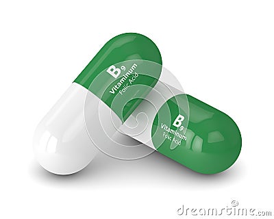 3d render of B9 folic acid pills over white Stock Photo