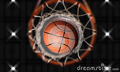 3d render Basketball fire through hoops vertical camera Stock Photo