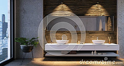 3D render of bathroom vanity with stone tiles Cartoon Illustration