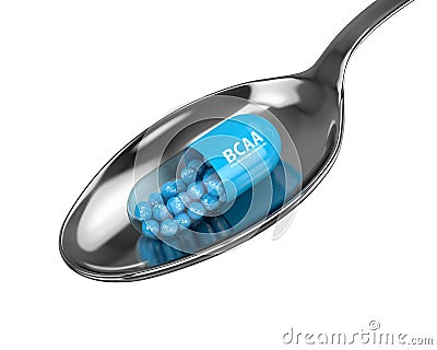 3d render of BCAA pill with granules on spoon Stock Photo