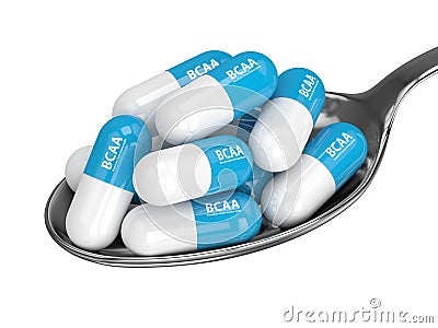 3d render of BCAA pills on spoon Stock Photo