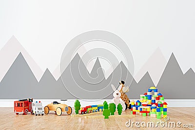 3d render of beautiful child room interior and toys Stock Photo