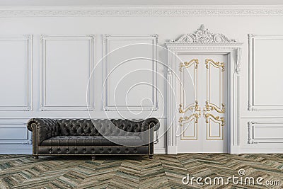 3d render of beautiful clean vintage interior with leather couch Stock Photo