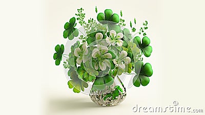 Beautiful Clover Plant Pot In White And Green Color. St. Patrick's Day Concept Stock Photo