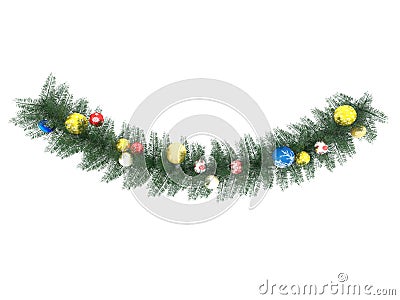 3D render of a beautiful holiday multicolor decorations and wreath decoration on white background Stock Photo