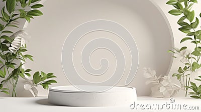 3D render beautiful white podium for whitening beauty skincare products display backdrop Stock Photo