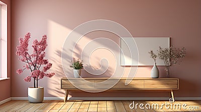 3d Render Bedroom With Pink Flowers And Vases Stock Photo