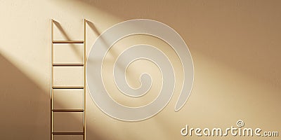 3d render. Beige wall with the ladder and sunlight. Abstract background Stock Photo