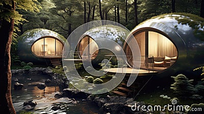 3D Render Bioadaptive Living Pods With Shapeshifting Architecture. Generative AI Stock Photo