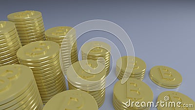 3d render bitcoin coin Arranged in ascending bars on a light blue background Cartoon Illustration