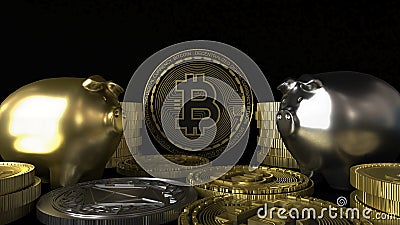 3D Render Bitcoin and piggy bank for concept to saving Cryptocurrency for Future business world of economy Stock Photo