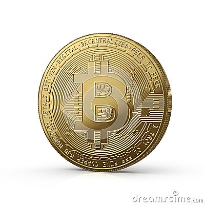 3D Render of a Bitcoin on a slight angle Stock Photo