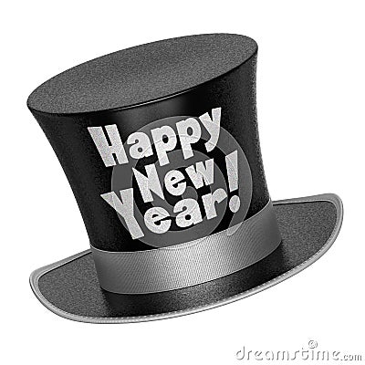 3D render of a black Happy New Year top hat Stock Photo
