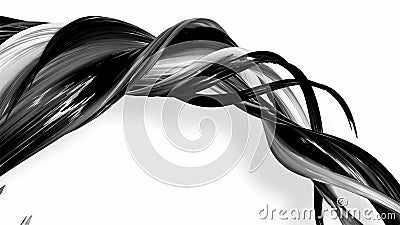 3d render black and white ribbon curved and twisted in ring. Interesting 3d abstract figure that shine like a striped Stock Photo