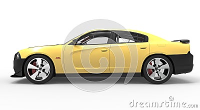 3D render - black and yellow Dodge Charger side view Cartoon Illustration