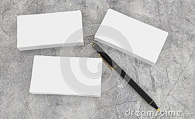 Blank white Business card presentation of Corporate id with black pen on concrete desk Stock Photo