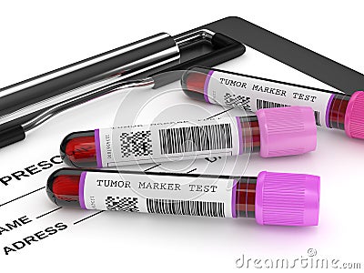 3d render of blood samples with tumor markers test Stock Photo