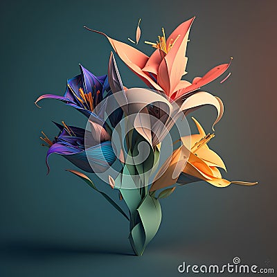 3d render of a bouquet of lilies on a blue background Stock Photo