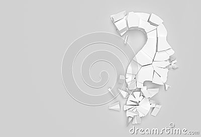 3d Render Broken Question mark with human Face Icon illustration Design Element Cartoon Illustration