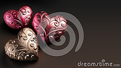 3D Render, Bronze And Copper Ethnic Hearts Stock Photo