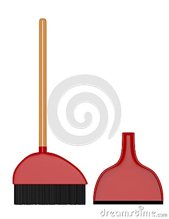 3d Render of a Broom and Dust Pan Stock Photo