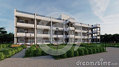 3D render of building in different angles and views Stock Photo