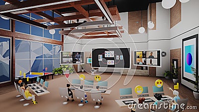 3D render of avatars on business conference in metaverse Stock Photo