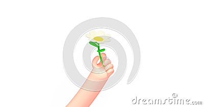 3d render cartoon business hand, chamomile flower Cartoon Illustration