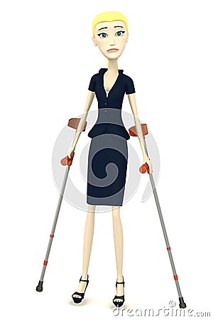 Cartoon businesswoman with crutches Stock Photo