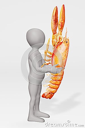 Render of Cartoon Character with Cooked Lobster Stock Photo