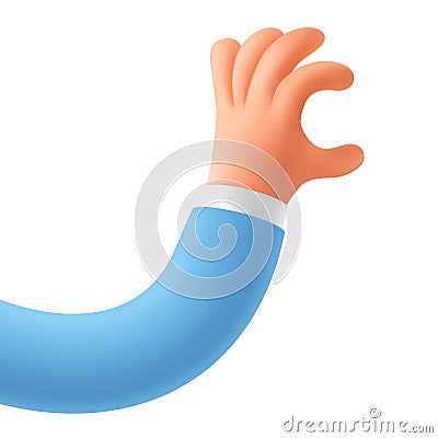 3D render of a cartoon character hand. Elastic hand holding gesture with an empty space between fingers. Realistic vector icon Vector Illustration